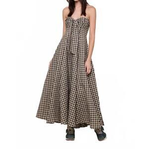 NEW SKY TO MOON gingham open back maxi dress in black/ivory check